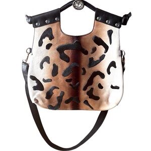 Unique Shape Crossbody, Shoulder Or HandHeld Leather Bag With Animal Print